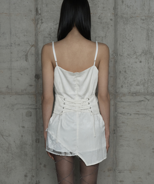 Double Layer Lace Back Corset Slip (Ivory)