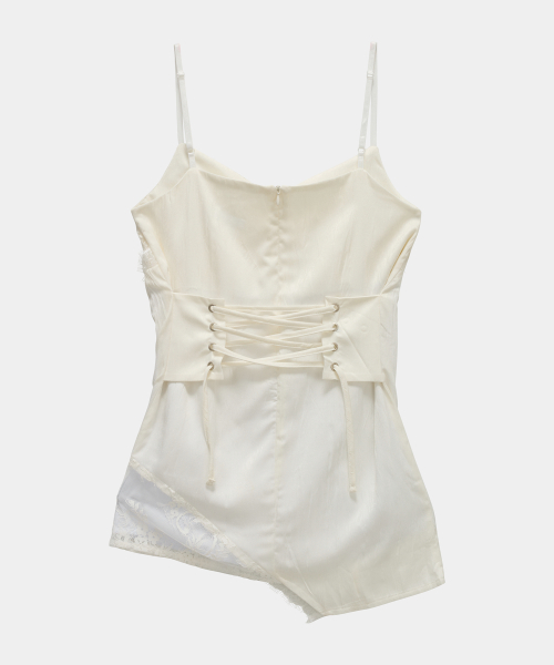 Double Layer Lace Back Corset Slip (Ivory)