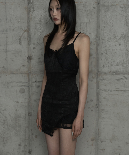 Double Layer Lace Back Corset Slip (Black)