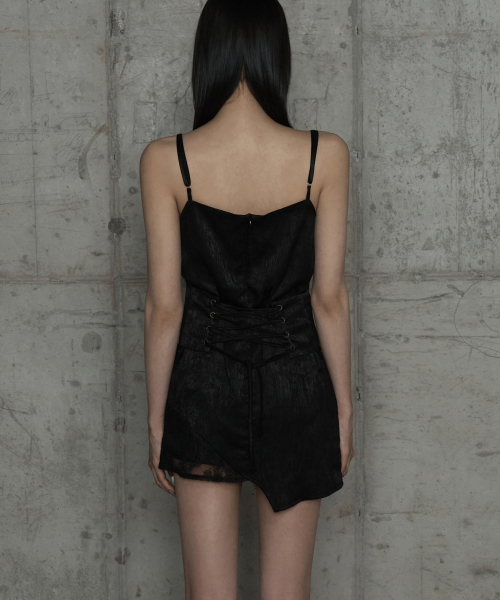 Double Layer Lace Back Corset Slip (Black)