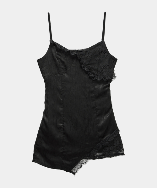 Double Layer Lace Back Corset Slip (Black)