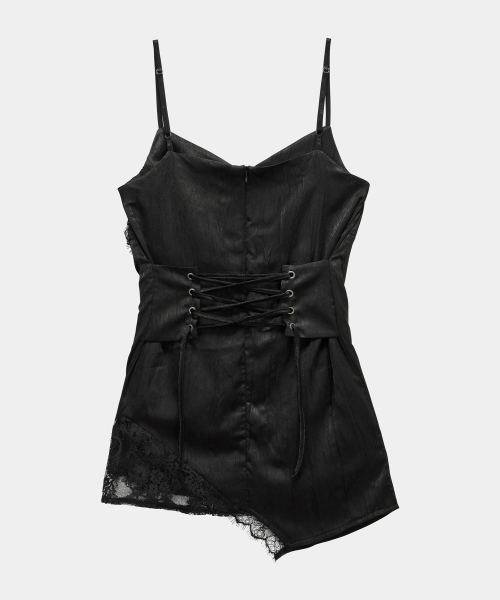 Double Layer Lace Back Corset Slip (Black)