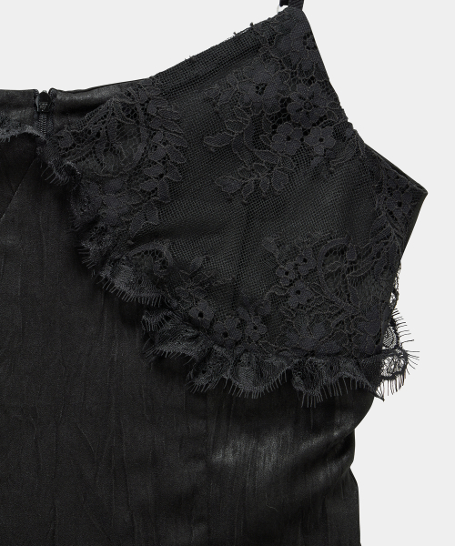 Double Layer Lace Back Corset Slip (Black)