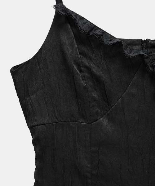 Double Layer Lace Back Corset Slip (Black)
