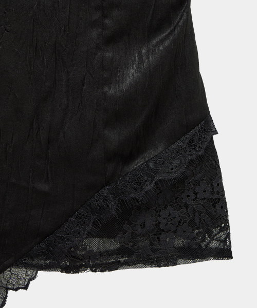 Double Layer Lace Back Corset Slip (Black)