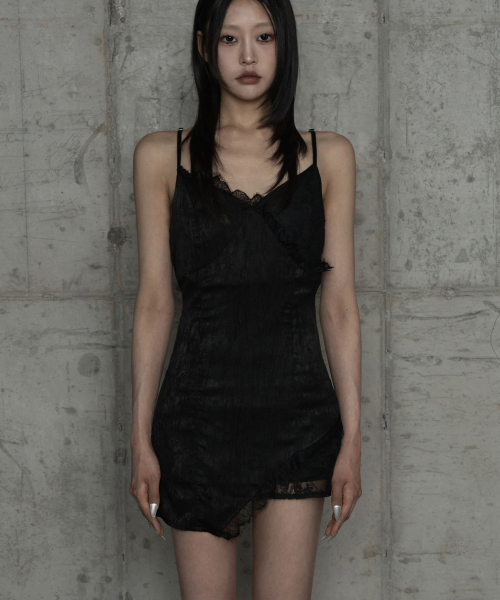 Double Layer Lace Back Corset Slip (Black)