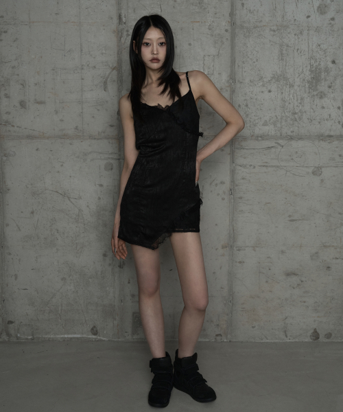 Double Layer Lace Back Corset Slip (Black)