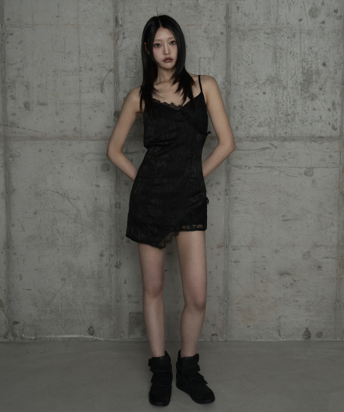 Double Layer Lace Back Corset Slip (Black)