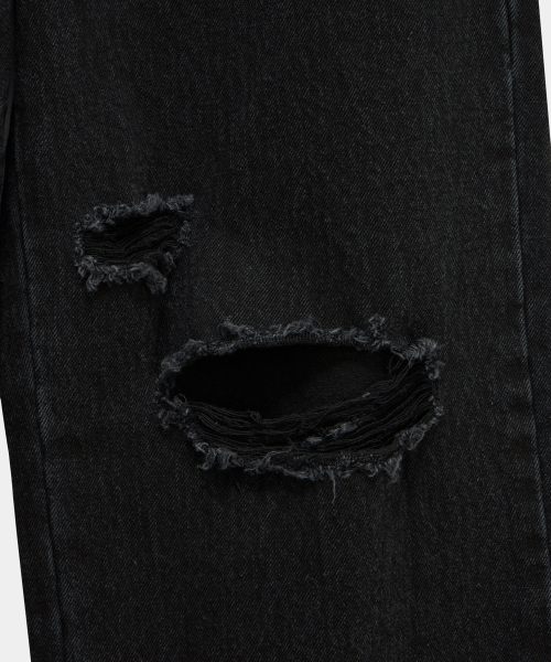 Wide Front Damage Denim Pants (Black)
