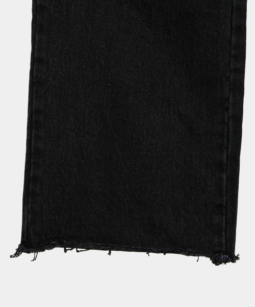 Wide Front Damage Denim Pants (Black)