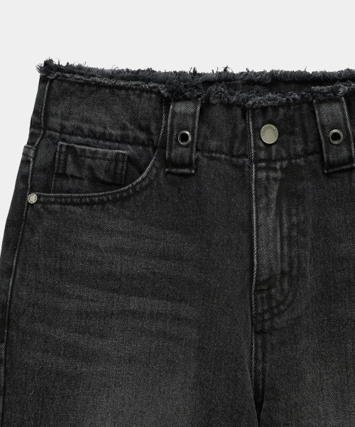 Wide Front Damage Denim Pants (Dark Gray)
