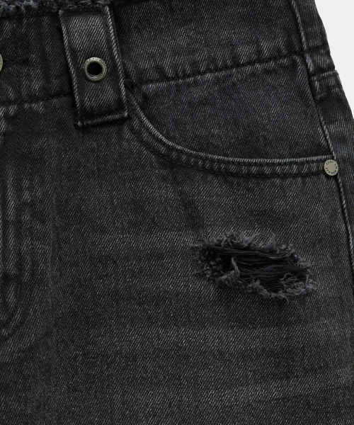 Wide Front Damage Denim Pants (Dark Gray)