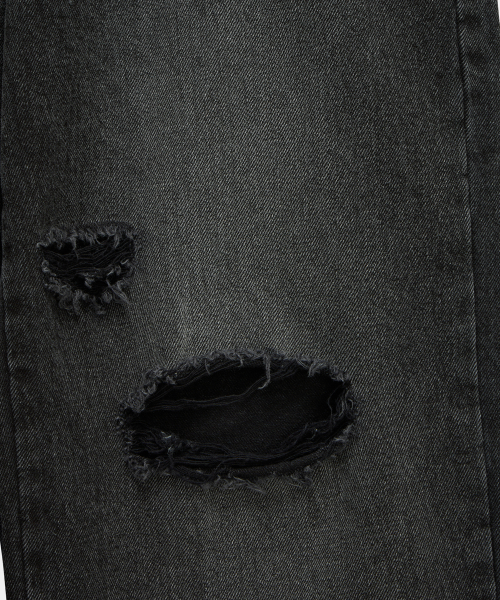 Wide Front Damage Denim Pants (Dark Gray)