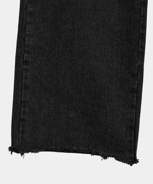 Wide Front Damage Denim Pants (Dark Gray)
