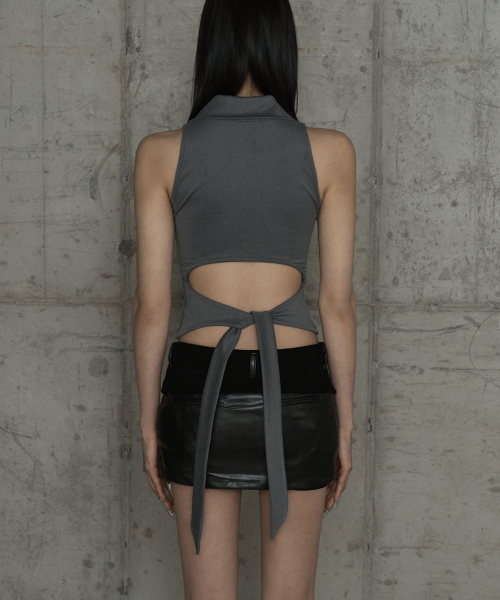 Halter Back Circle Corset Collar Sleeve (Dark Gray)