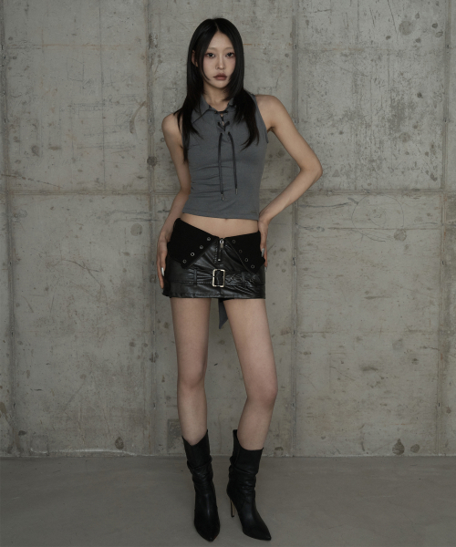 Halter Back Circle Corset Collar Sleeve (Dark Gray)