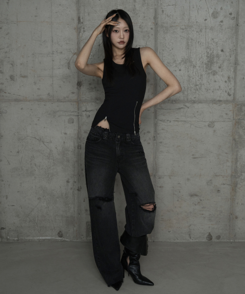 Unbal Panel Open Zipper Point Sleeve (Black)