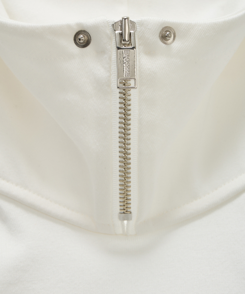 Zipper Halter Turtleneck Point Pocket Hoodie (White)