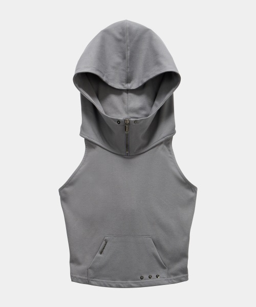 Zipper Halter Turtleneck Point Pocket Hoodie (Gray)