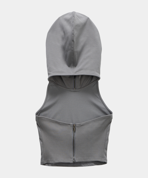 Zipper Halter Turtleneck Point Pocket Hoodie (Gray)