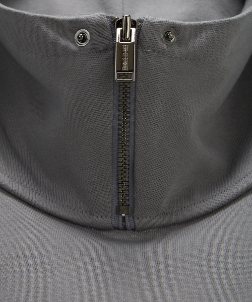 Zipper Halter Turtleneck Point Pocket Hoodie (Gray)