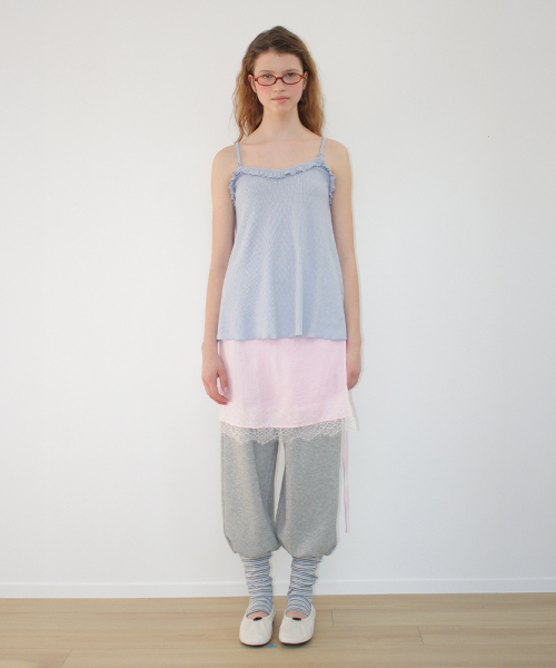 SOFT FRILL BUTTON CAMI TOP SLEEVELESS EYELET BLUE
