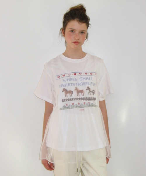SHEER DOT MESH LAYERED TUNIC TOP WHITE
