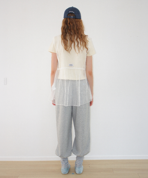 SHEER DOT MESH LAYERED TUNIC TOP WHITE