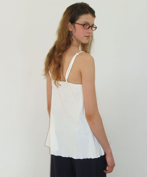 SOFT FRILL BUTTON CAMI TOP SLEEVELESS EYELET WHITE