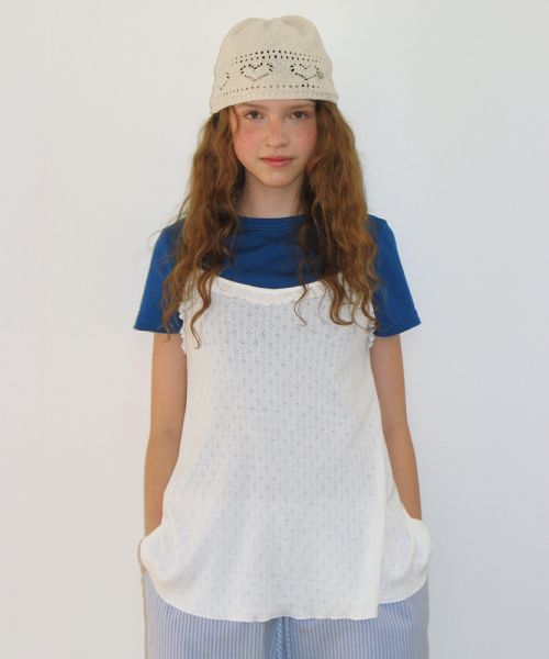 SOFT FRILL BUTTON CAMI TOP SLEEVELESS EYELET WHITE