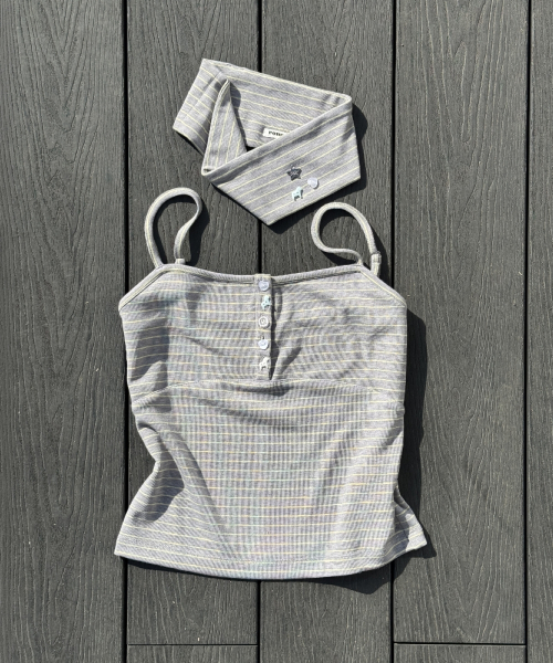 HEADBAND SET PONY BUTTON STRIPE SLEEVELESS GREY