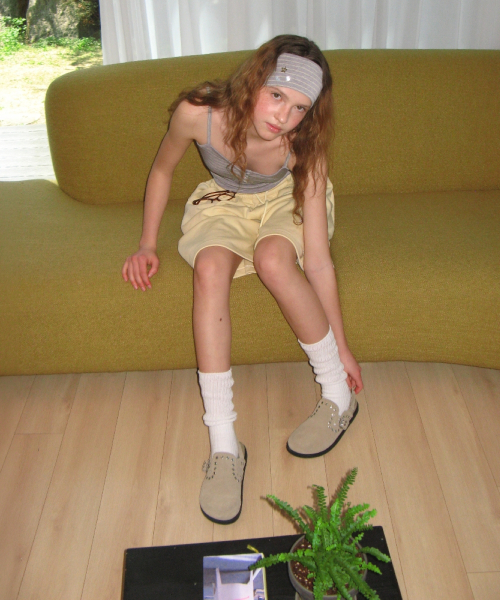 HEADBAND SET PONY BUTTON STRIPE SLEEVELESS GREY