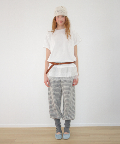 LEG WARMER LAYERED SWEAT PANTS GREY STRIPE