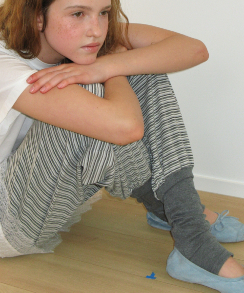 LEG WARMER LAYERED SWEAT PANTS GREY STRIPE