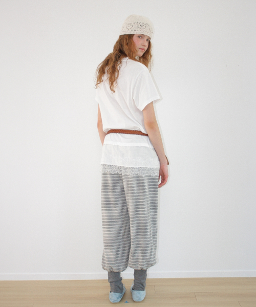 LEG WARMER LAYERED SWEAT PANTS GREY STRIPE