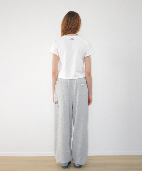 PONY CAT EMBROIDERY WIDE SWEAT PANTS GREY