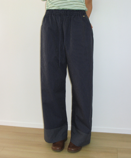 STRIPE CHECK PANEL COMFORT PANTS NAVY