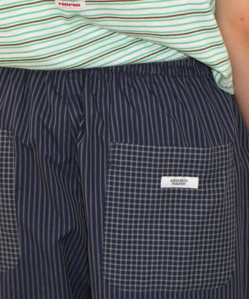 STRIPE CHECK PANEL COMFORT PANTS NAVY