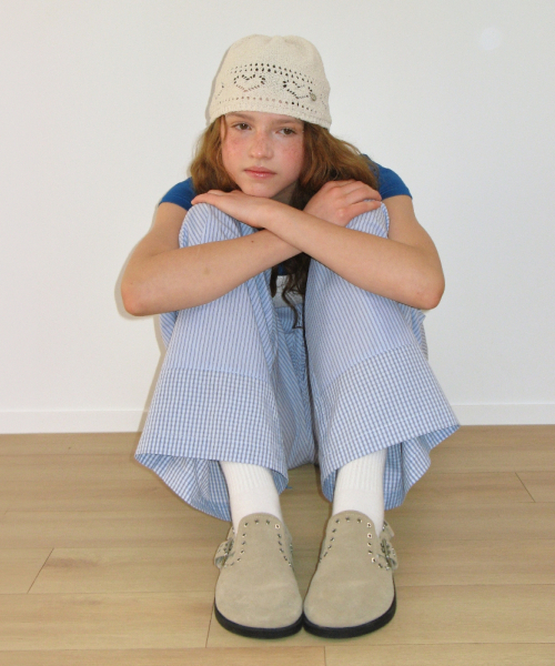 STRIPE CHECK PANEL COMFORT PANTS SOFT BLUE