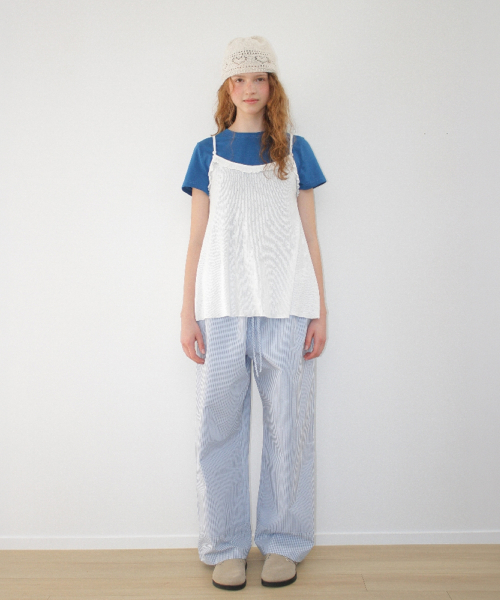 STRIPE CHECK PANEL COMFORT PANTS SOFT BLUE