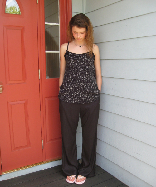WAIST BOW TIE SHINING PANTS BLACK