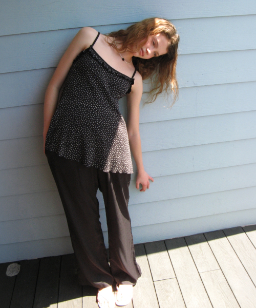WAIST BOW TIE SHINING PANTS BLACK