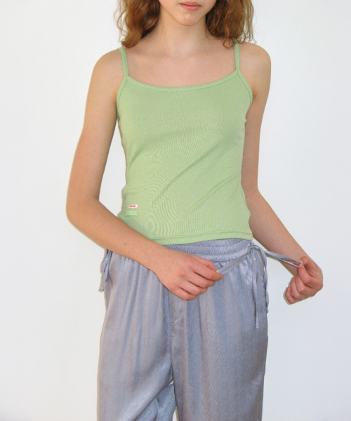 WAIST BOW TIE SHINING PANTS DUSTY BLUE