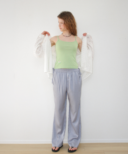 WAIST BOW TIE SHINING PANTS DUSTY BLUE