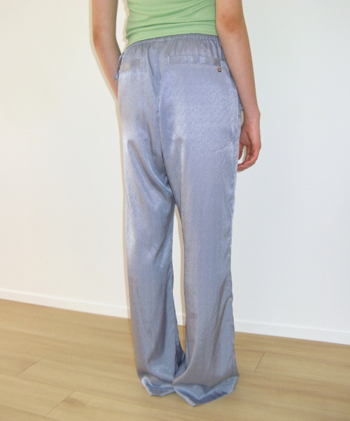 WAIST BOW TIE SHINING PANTS DUSTY BLUE