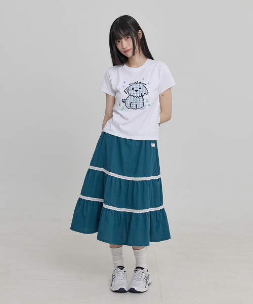 Lace Flare Midi Skirt BLUE GREEN