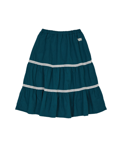 Lace Flare Midi Skirt BLUE GREEN