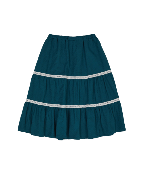 Lace Flare Midi Skirt BLUE GREEN