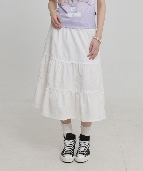 Lace Flare Midi Skirt IVORY