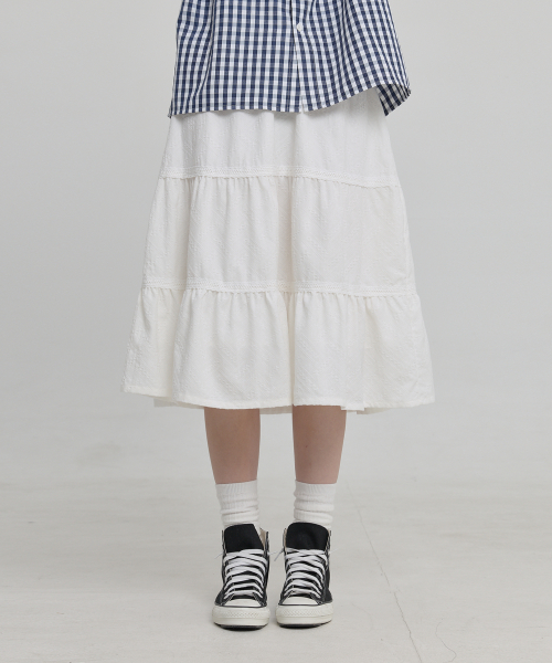 Lace Flare Midi Skirt IVORY